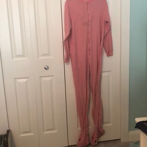 Pink fuzzy bunny onesie